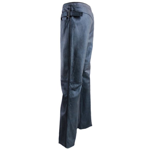 Vintage CALLAGHAN Steel Blue Leather Straight Leg Pants - Picture 4 of 12